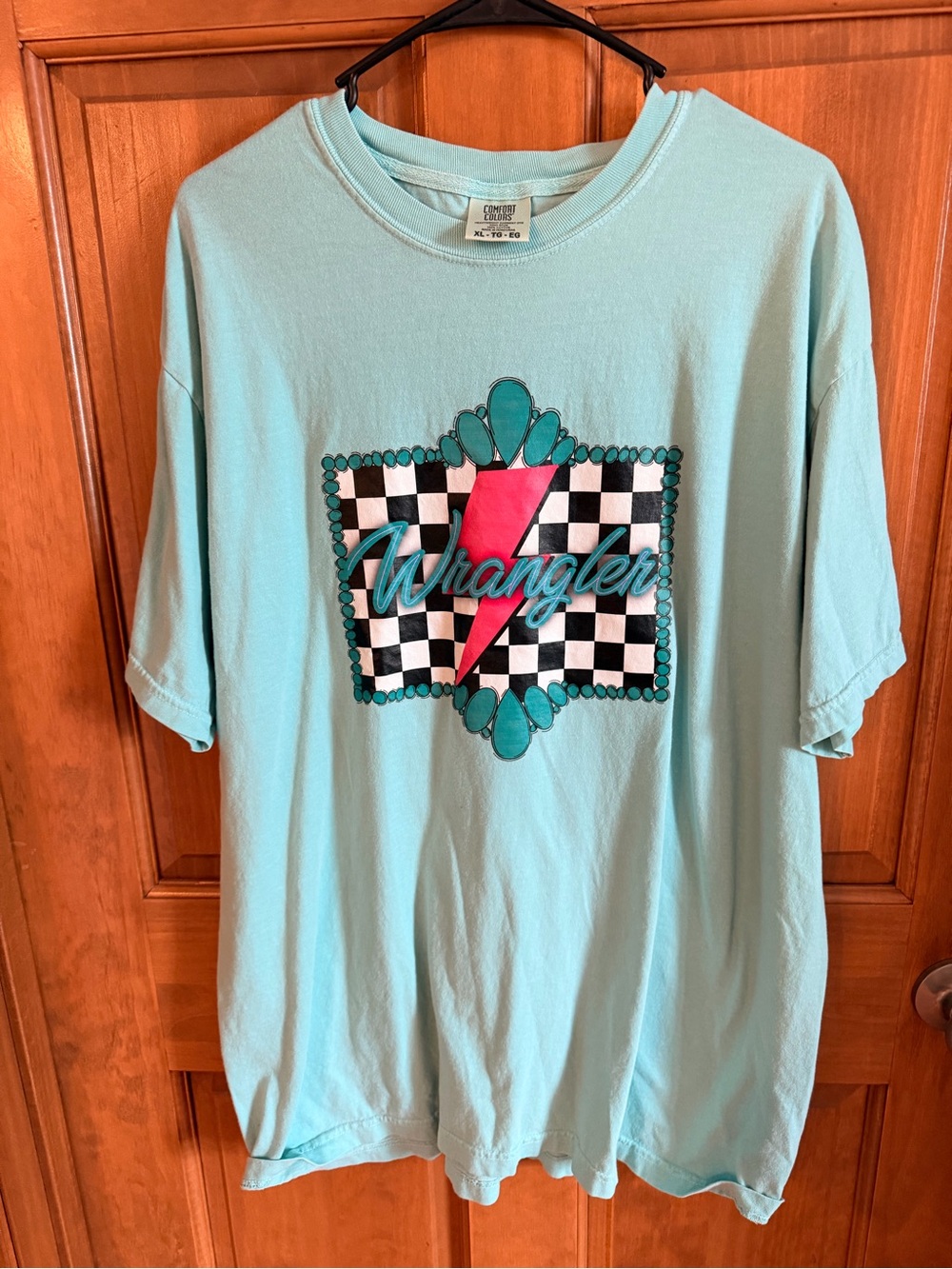 Wrangler Teal Graphic Tee with Pink Lightning